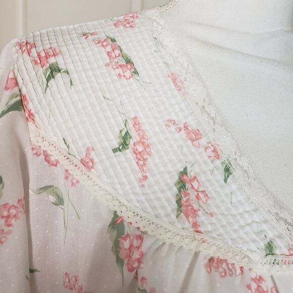 CUTE Vintage JC Penny White Lace Pink Floral Pajamas womens size M/L - Picture 4 of 12
